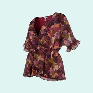 SOFIA JEANS BY SOFIA VERGARA Women's M Floral Wrap V-Neck Peplum Top